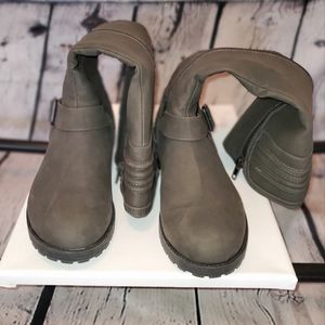 Moto knee high boots, grey, 7 1/2, Good condition